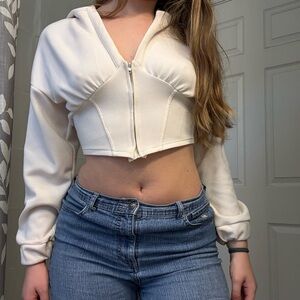 Windsor Cream Cropped Zip-Up Hoodie